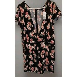Forever 21 Plus 2x Plus Size Floral Romper Black With Flowers, New With Tags